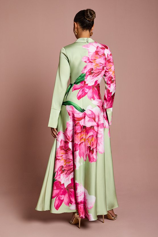 Karen Millen Petite Placement Print Wrap Front Gown Sage