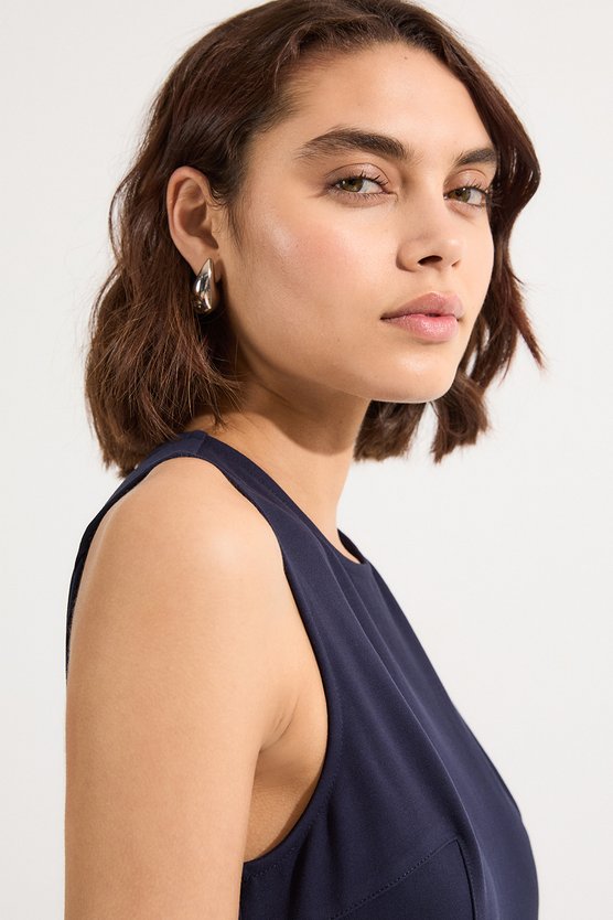 Karen Millen Petite Ponte And Georgette Jersey Pleated Maxi Dress Navy