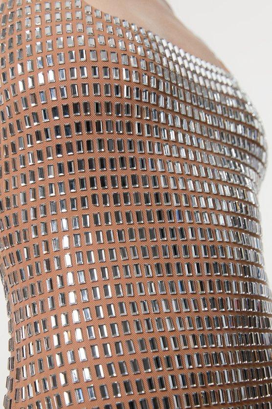 Karen Millen Petite Premium Crystal Embellished Jersey Midi Dress Nude