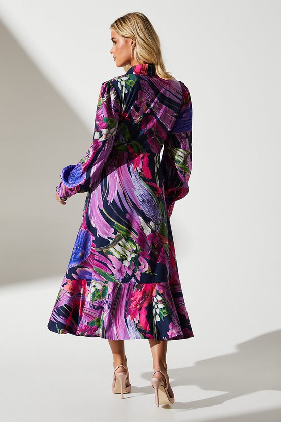 Karen Millen Petite Printed Satin Wrap Wedding Guest Dress Multi