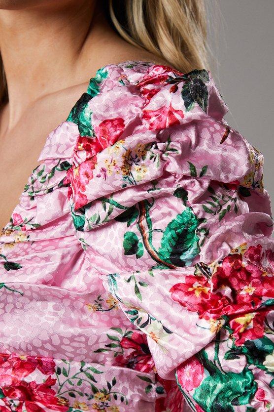 Karen Millen Petite Satin Dress With Floral Print Pink