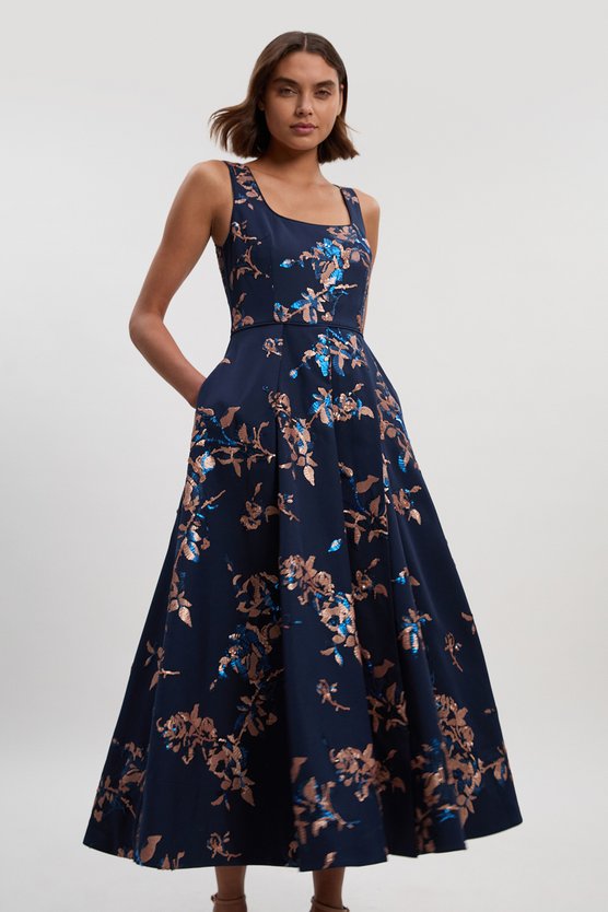 karen millen Petite Satin Sequin And Embroidery Woven Prom Dress navy karen millen Petite Satin Sequin And Embroidery Woven Prom Dress navy