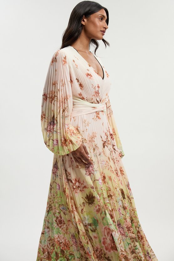 karen millen Petite Scattered Floral Balloon Sleeve Pleated Crinkle Cut Out Woven Maxi Dress ivory karen millen Petite Scattered Floral Balloon Sleeve Pleated Crinkle Cut Out Woven Maxi Dress ivory