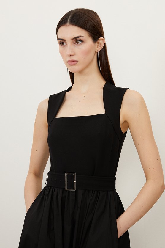 Karen Millen Petite Scoop Neck Jersey Cotton Mix Maxi Dress Black