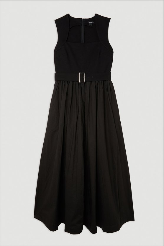 Karen Millen Petite Scoop Neck Jersey Cotton Mix Maxi Dress Black