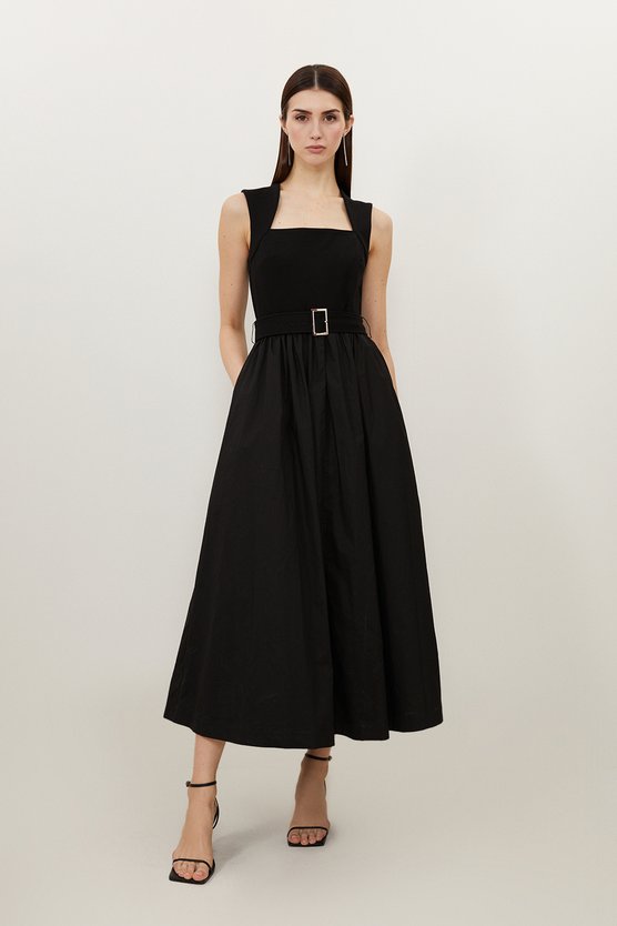 karen millen Petite Scoop Neck Jersey Cotton Mix Maxi Dress black