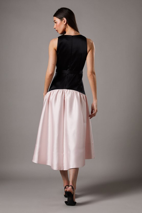 Karen Millen Petite Sleeveless Satin Drop Waist Midi Dress Mono