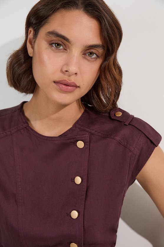 Karen Millen Petite Soft Twill Relaxed Midi Dress Aubergine