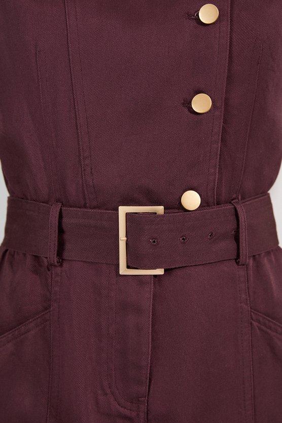 Karen Millen Petite Soft Twill Relaxed Midi Dress Aubergine