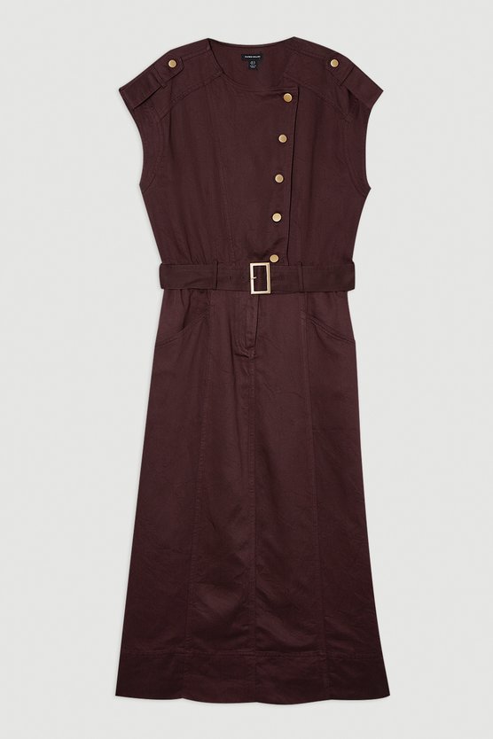 Karen Millen Petite Soft Twill Relaxed Midi Dress Aubergine
