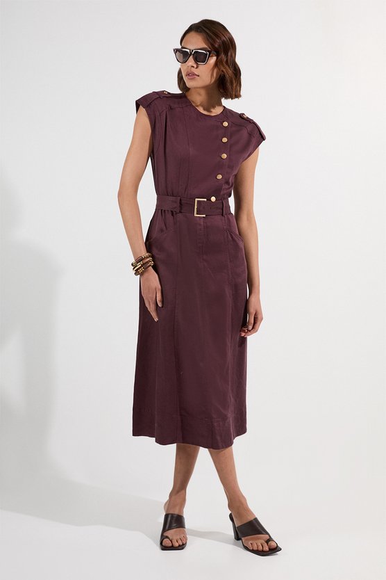 karen millen Petite Soft Twill Relaxed Midi Dress aubergine