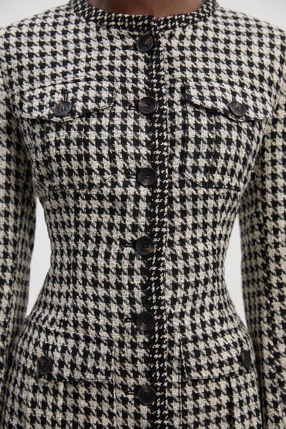 Karen Millen Petite Tailored Check Contrast Sleeve Pocket Front Midi Dress Multi