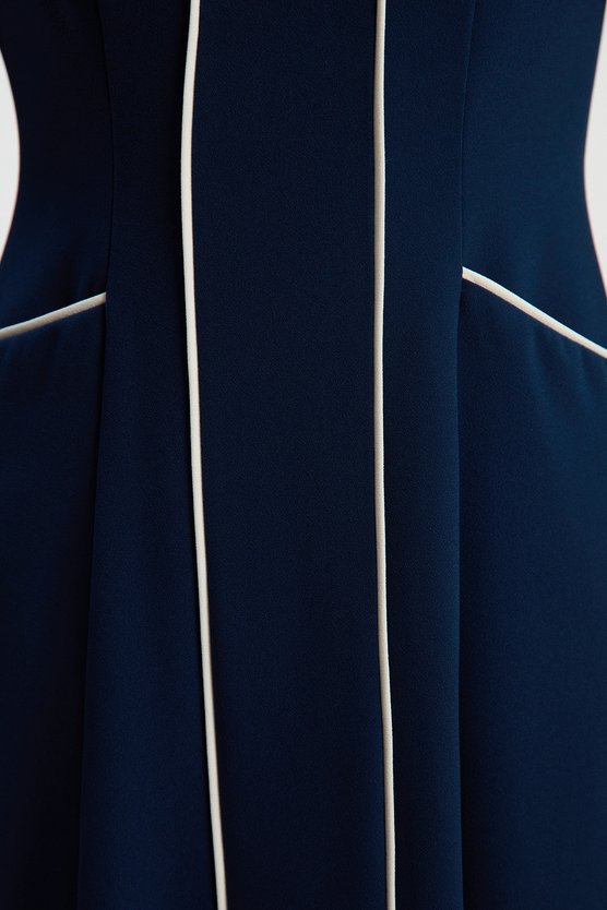 Karen Millen Petite Tailored Crepe Tipped Tailored Midi Shirt Dress Navy