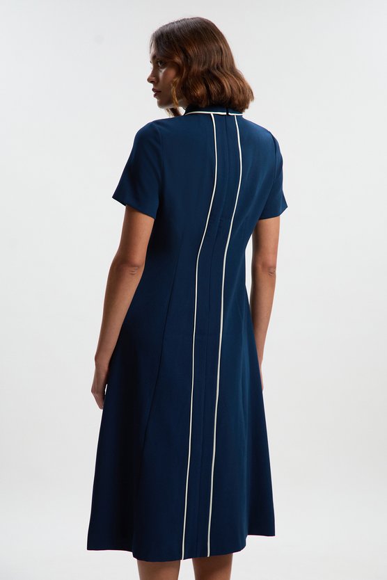 Karen Millen Petite Tailored Crepe Tipped Tailored Midi Shirt Dress Navy