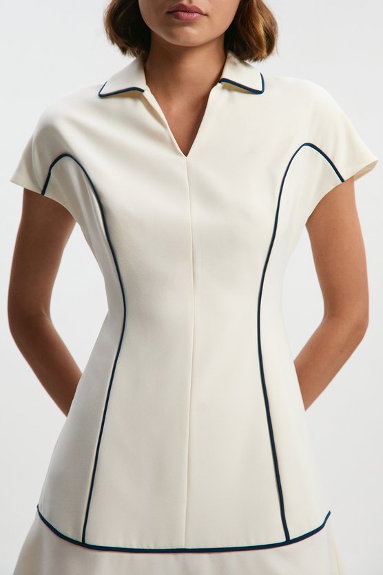Karen Millen Petite Tailored Crepe Tipped Tailored Mini Shirt Dress Ivory