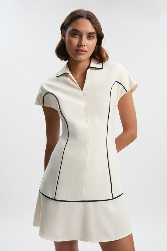 karen millen Petite Tailored Crepe Tipped Tailored Mini Shirt Dress ivory