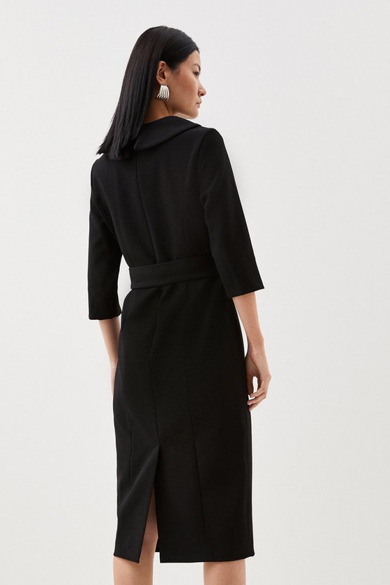 Karen Millen Petite Tailored Structured Crepe Roll Neck Pencil Midi Dress Black
