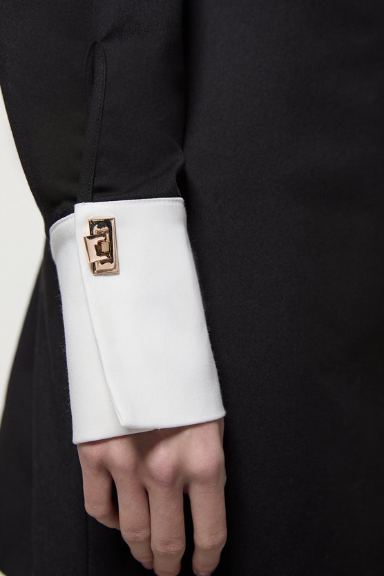 Karen Millen Petite Techno Cotton Woven Mini Dress With Gold Clasp Mono