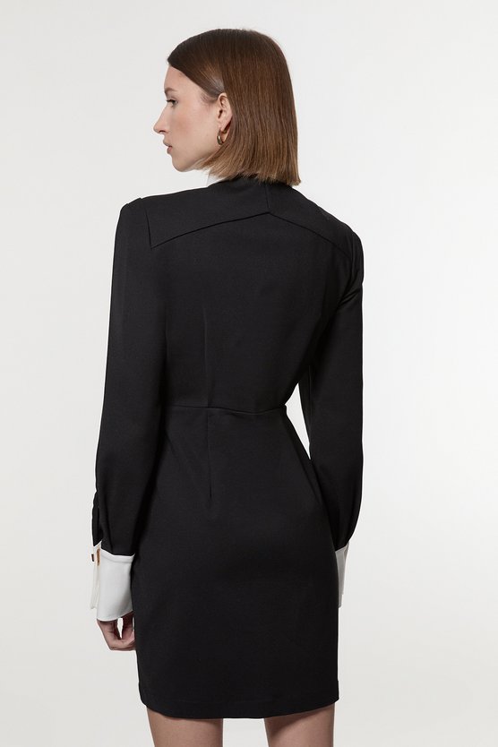 Karen Millen Petite Techno Cotton Woven Mini Dress With Gold Clasp Mono