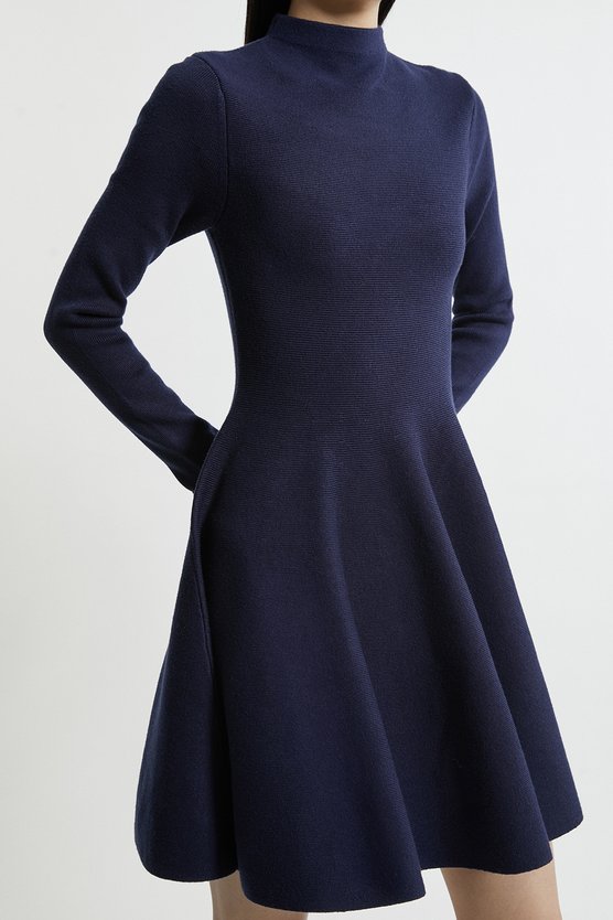 Karen Millen Petite Viscose Blend Full Circle Knit Mini Dress Navy