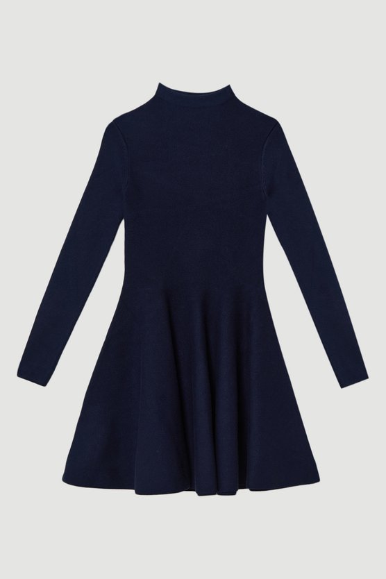 Karen Millen Petite Viscose Blend Full Circle Knit Mini Dress Navy