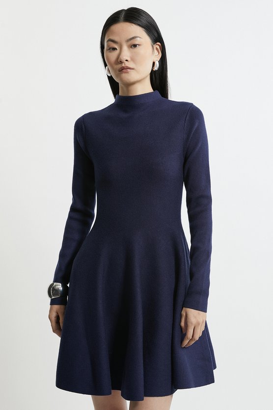 karen millen Petite Viscose Blend Full Circle Knit Mini Dress navy