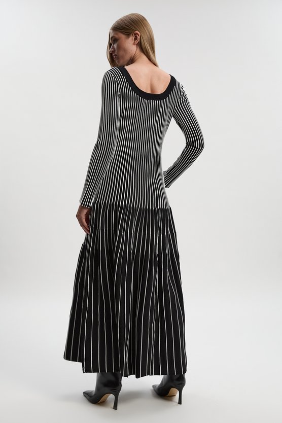 Karen Millen Petite Viscose Blend Striped Knitted Maxi Dress White