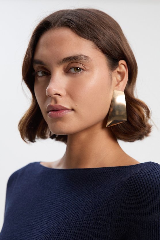 Karen Millen Petite Wool Blend Sheer Knitted Skirt Dress Ink