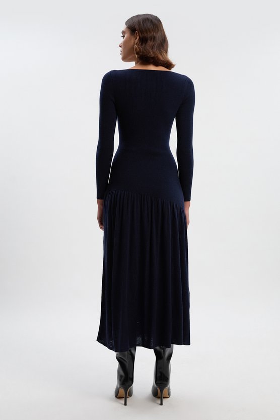 Karen Millen Petite Wool Blend Sheer Knitted Skirt Dress Ink