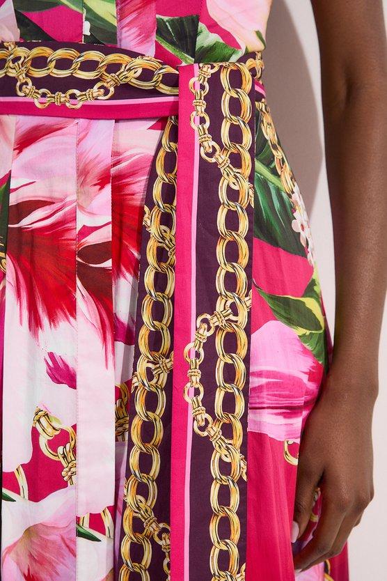 Karen Millen Placed Chain Cotton Sateen Shirt Dress Floral