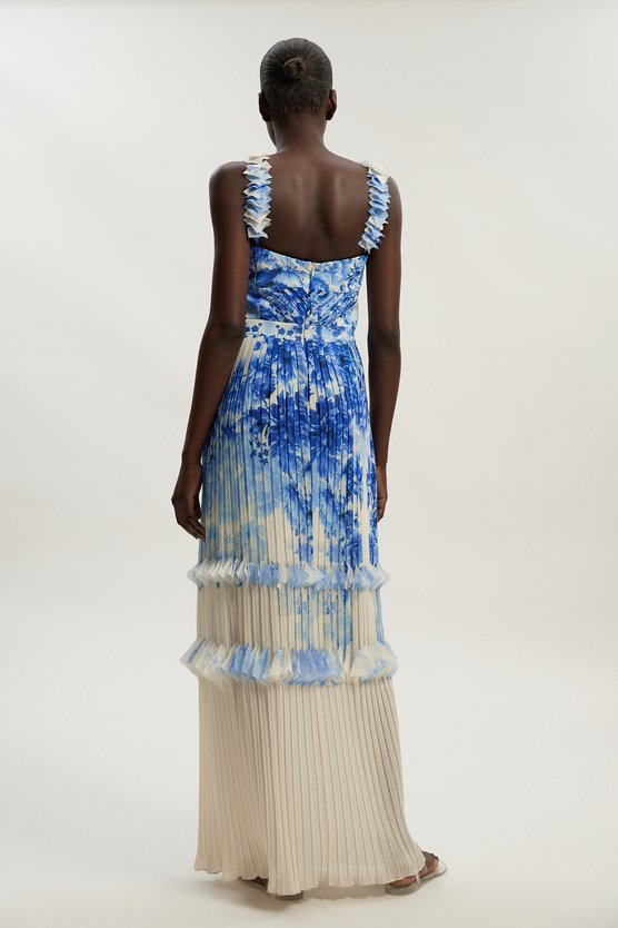 Karen Millen Pleat Detail Strappy Woven Maxi Dress Floral