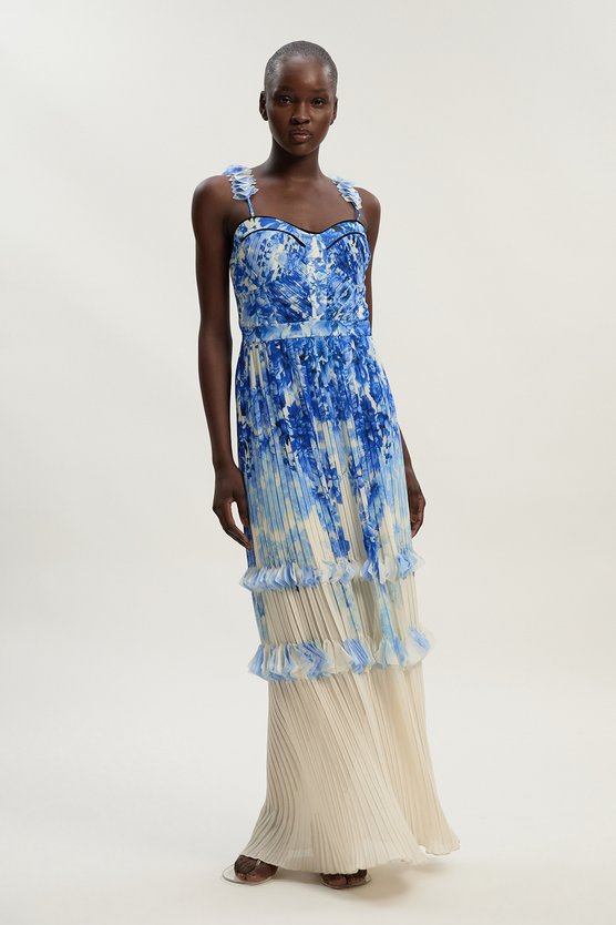 karen millen Pleat Detail Strappy Woven Maxi Dress floral karen millen Pleat Detail Strappy Woven Maxi Dress floral