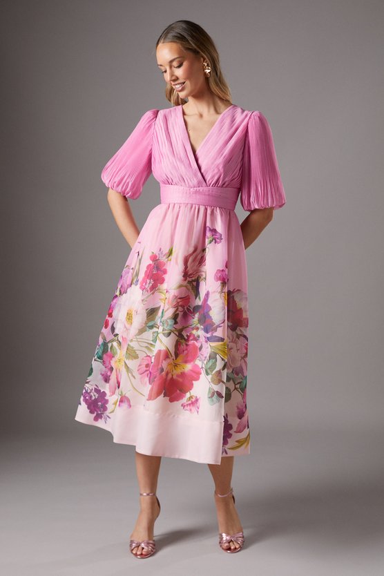 karen millen Pleat Wrap Puff Sleeve Organza Midi Dress lilac