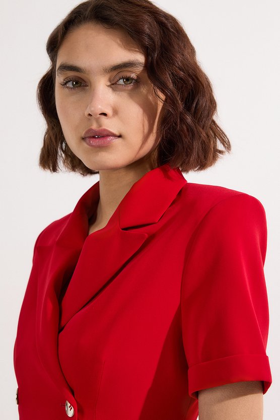 Karen Millen Pleated Tailored Midi Blazer Dress Red