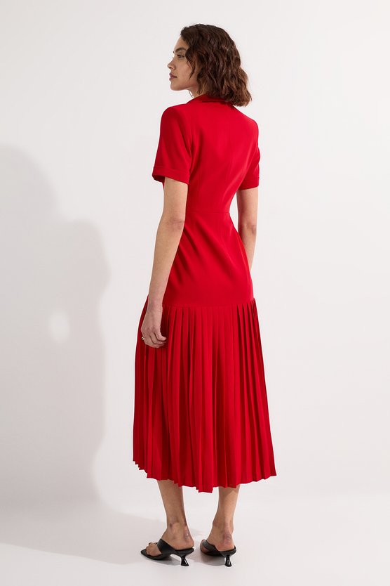 Karen Millen Pleated Tailored Midi Blazer Dress Red