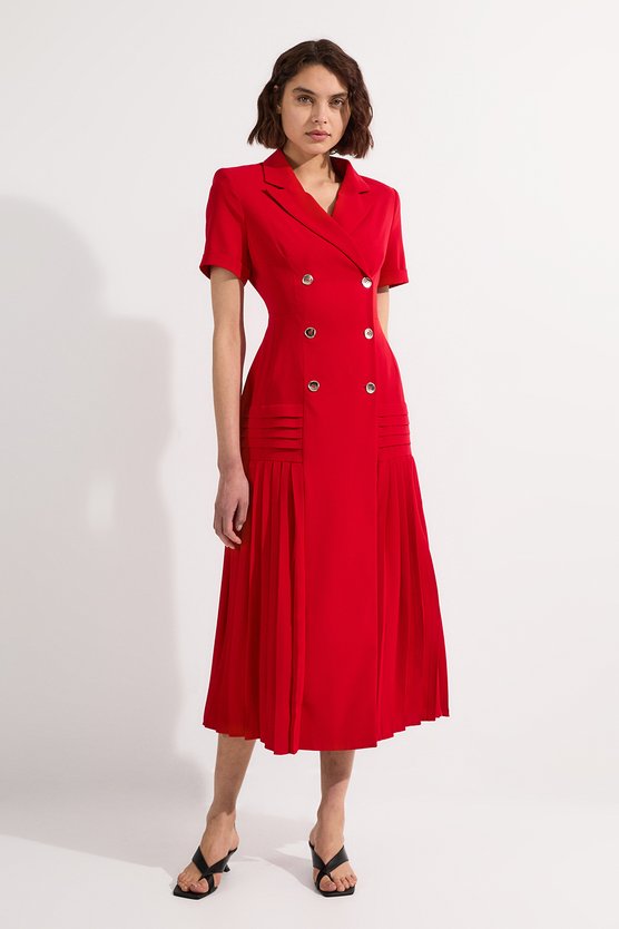 karen millen Pleated Tailored Midi Blazer Dress red