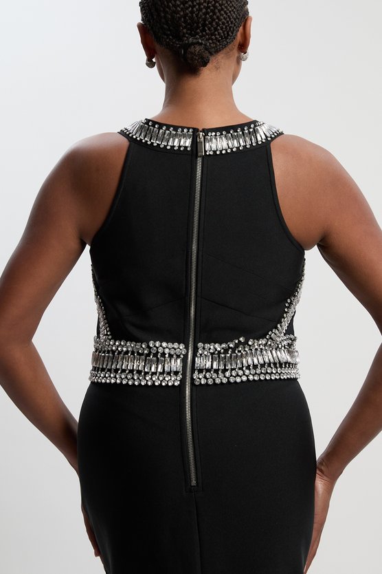 Karen Millen Plus Size Bandage Figure Form Knit Embellished Maxi Dress Black