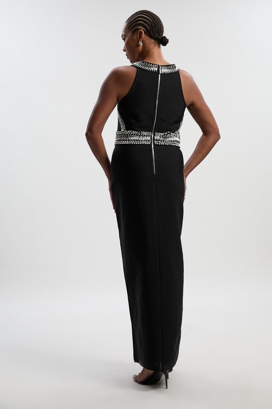 Karen Millen Plus Size Bandage Figure Form Knit Embellished Maxi Dress Black