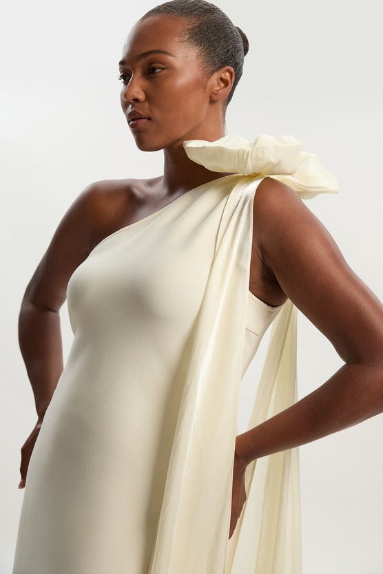 Karen Millen Plus Size Bandage Figure Form Knit Tassel Sleeve Detail Maxi Dress Ivory