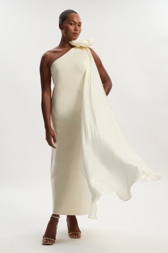 karen millen Plus Size Bandage Figure Form Knit Tassel Sleeve Detail Maxi Dress ivory