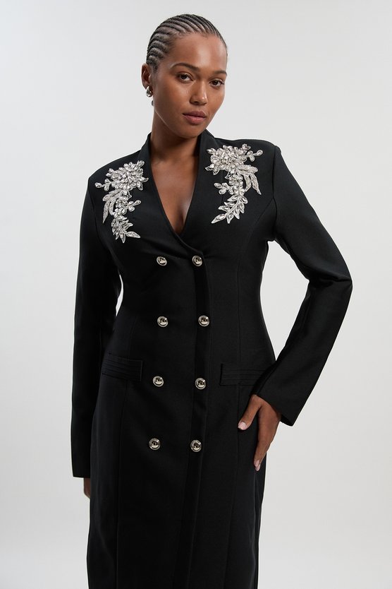 Karen Millen Plus Size Bandage Form Fitting Embellished Maxi Dress Black