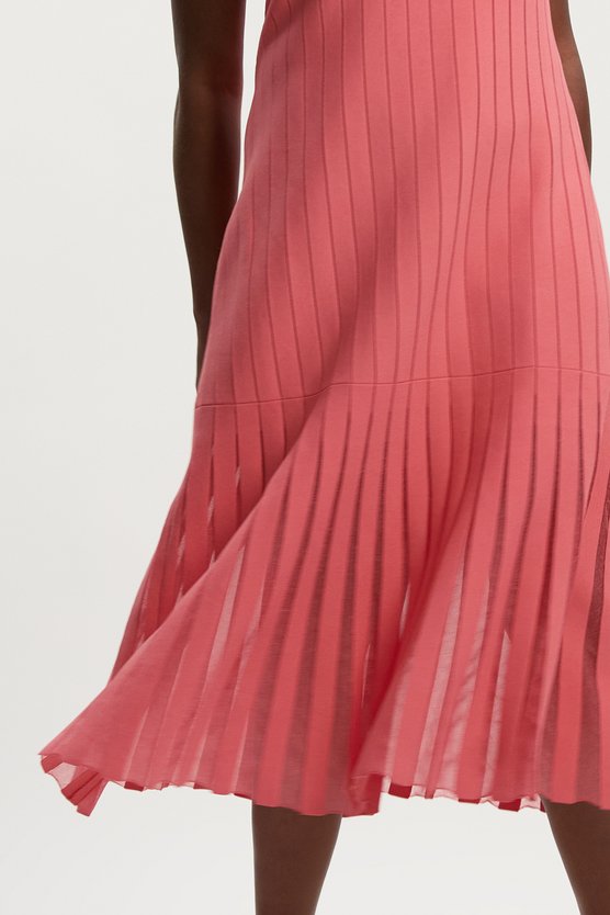 Karen Millen Plus Size Compact Stretch Square Neck Knitted Flippy Dress Coral