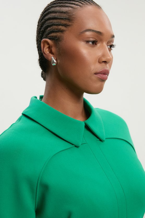 Karen Millen Plus Size Compact Stretch Tab Detail Full Skirted Midi Dress Green