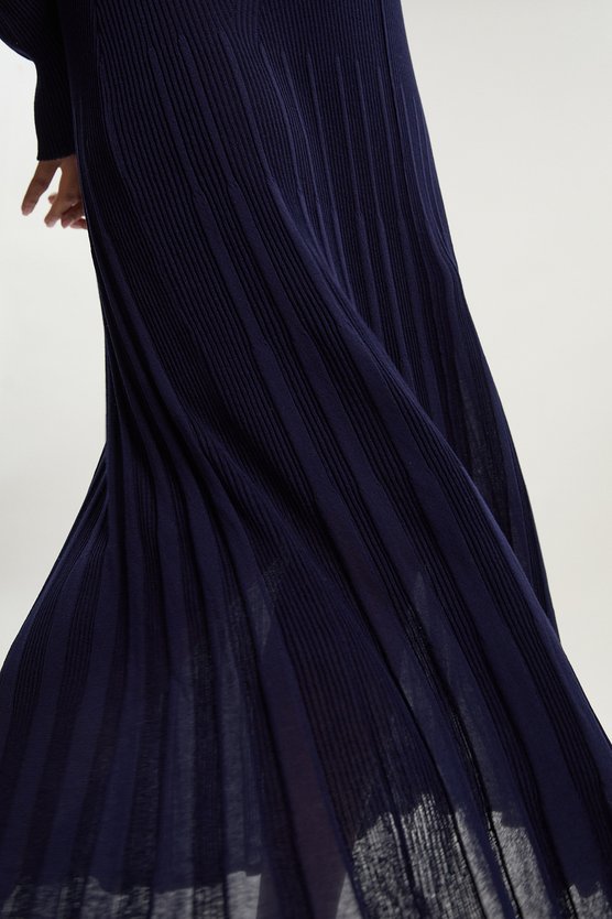 Karen Millen Plus Size Drapey Sheer Rib Knitted Midi Dress Navy