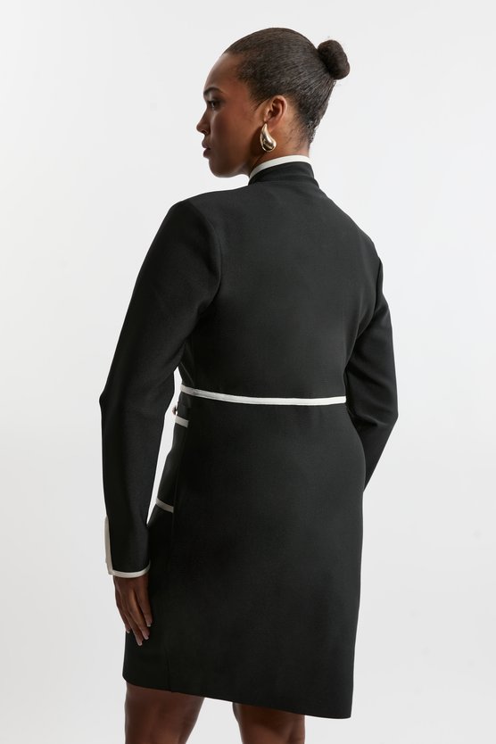 Karen Millen Plus Size Figure Form Bandage Knit Piping Detail Military Dress Mono