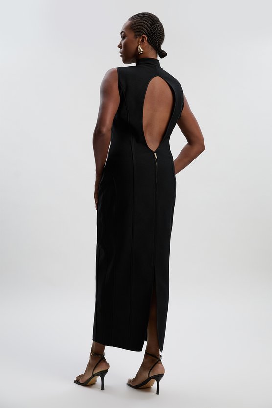 Karen Millen Plus Size Figure Form Bandage Sleeveless Pencil Knit Maxi Dress Black