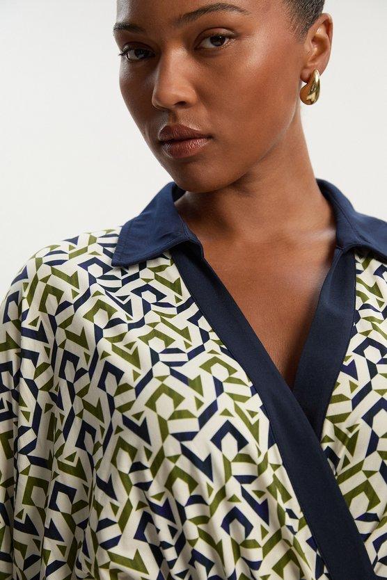 Karen Millen Plus Size Geo Print Crepe Tie Waist Maxi Dress Mono