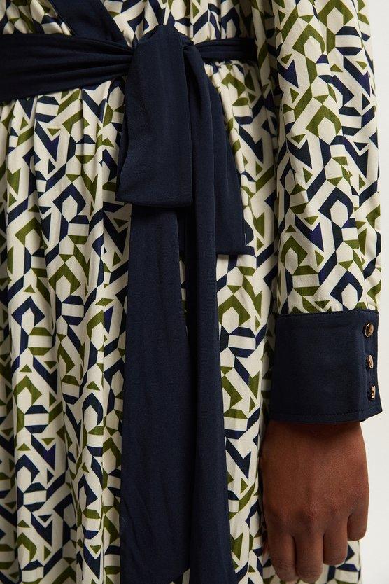 Karen Millen Plus Size Geo Print Crepe Tie Waist Maxi Dress Mono