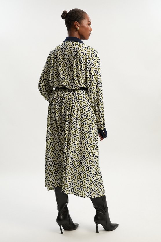 Karen Millen Plus Size Geo Print Crepe Tie Waist Maxi Dress Mono