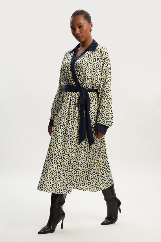 karen millen Plus Size Geo Print Crepe Tie Waist Maxi Dress mono